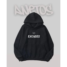 Anetos No Excuses Tasarım Siyah Ön Baskılı Sweatshirt
