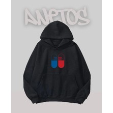 Anetos Matrix Tasarım Siyah Ön Baskılı Sweatshirt
