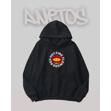 Anetos Red Hot Fire Flowers Tasarım Siyah Ön Baskılı Sweatshirt