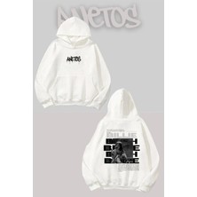 Anetos Billie Eilish 5 Sırt Baskılı Beyaz Kapüşonlu Sweatshirt