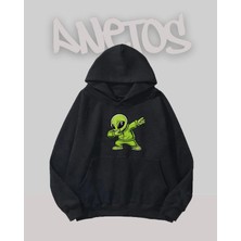 Anetos Dep Alien Tasarım Siyah Ön Baskılı Sweatshirt