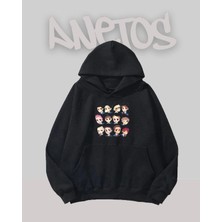 Anetos Exo Tasarım Siyah Ön Baskılı Sweatshirt