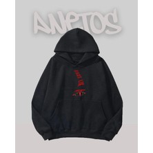 Anetos Fast Live A Tasarım Siyah Ön Baskılı Sweatshirt