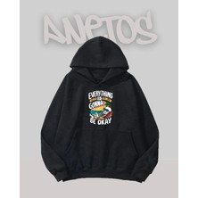 Anetos Everythıng Tasarım Siyah Ön Baskılı Sweatshirt