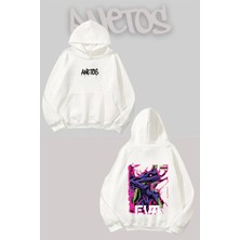 Anetos Evangelion V8 Sırt Baskılı Beyaz Kapüşonlu Sweatshirt