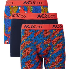 AC&Co / Altınyıldız Classics Erkek Lacivert-Kiremit Pamuklu Esnek Desenli 3'lü Boxer Paketi