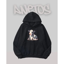Anetos Cute Inek Tasarım Siyah Ön Baskılı Sweatshirt