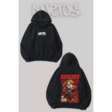 Anetos Rengoku Sırt Baskılı Siyah Kapüşonlu Sweatshirt