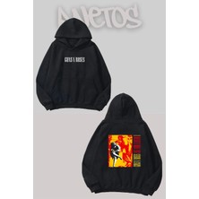 Anetos Guns N' Roses 6 Tasarım Siyah Ön Arka Baskılı Sweatshirt