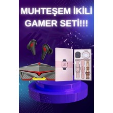 Shopwe Yeni Nesil Pembe Dokunmatik Ekran Akıllı Saat ve Oyuncu Kulaklığı Kablosuz Bluetooth Kulaklık