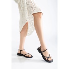 Zengezur Mall Techmrt Nordi Siyah Cilt Kemerli Sandalet (Numara: 39)