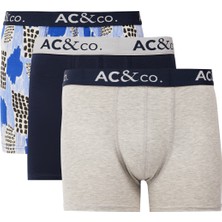 AC&Co / Altınyıldız Classics Erkek Lacivert-Gri Pamuklu Esnek Desenli 3'lü Boxer Paketi