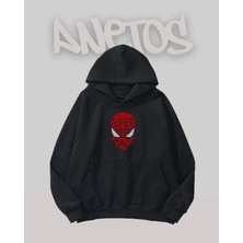 Anetos Sıperman Yuzu Tasarım Siyah Ön Baskılı Sweatshirt