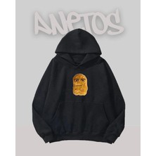 Anetos Havalı Ekmek Tasarım Siyah Ön Baskılı Sweatshirt