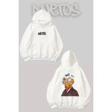 Anetos Van Gogh 2 Sırt Baskılı Beyaz Kapüşonlu Sweatshirt