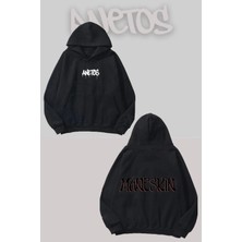 Anetos Maneskin Sırt Baskılı Siyah Kapüşonlu Sweatshirt