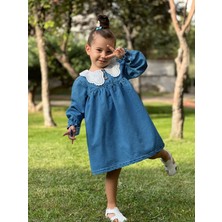 Pollito Kız Çocuk Yaka Detay Önü Düğmeli Robalı Kot Elbise