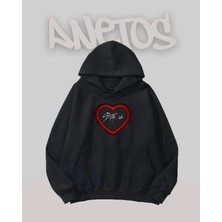 Anetos Stray Kıds Tasarım Siyah Ön Baskılı Sweatshirt