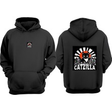 Anetos Catzılla Tasarım Sırt Baskılı Siyah Sweatshirt
