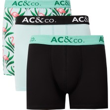 AC&Co / Altınyıldız Classics Erkek Siyah-Yeşil Pamuklu Esnek Desenli 3'lü Boxer Paketi