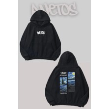 Anetos Van Gogh 4 Sırt Baskılı Siyah Kapüşonlu Sweatshirt