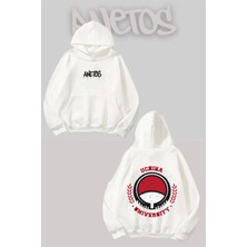 Anetos Uchiha University Sırt Baskılı Beyaz Kapüşonlu Sweatshirt