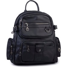 Nas Bag Kadın Çok Gözlü Büyük Boy  Sırt Çantası Siyah