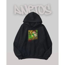 Anetos Uncharted Tasarım Siyah Ön Baskılı Sweatshirt