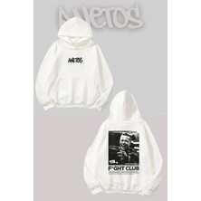 Anetos Fıght Clup 4 Sırt Baskılı Beyaz Kapüşonlu Sweatshirt