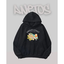 Anetos Amalfı Coast Tasarım Siyah Ön Baskılı Sweatshirt