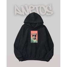 Anetos Cool Leopar Tasarım Siyah Ön Baskılı Sweatshirt