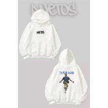 Anetos Travis Scott 21 Sırt Baskılı Beyaz Kapüşonlu Sweatshirt