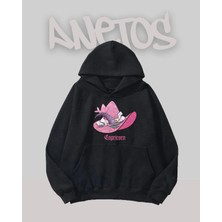 Anetos Buyucu Sapkası Tasarım Siyah Ön Baskılı Sweatshirt