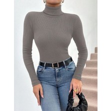 Mesga Butik Balıkçı Yaka Dar Kesim Kaşkorse Kazak Gri W3103