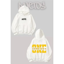 Anetos One More Sırt Baskılı Beyaz Kapüşonlu Sweatshirt