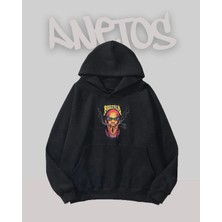 Anetos Rodzilla Tasarım Siyah Ön Baskılı Sweatshirt