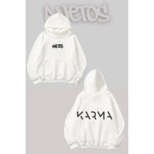 Anetos Karma 1 Sırt Baskılı Beyaz Kapüşonlu Sweatshirt