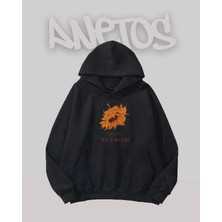 Anetos Aycıcegı Tasarım Siyah Ön Baskılı Sweatshirt