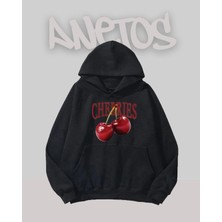 Anetos Cherrıes Tasarım Siyah Ön Baskılı Sweatshirt