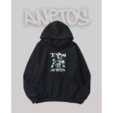 Anetos Earn Money Tasarım Siyah Ön Baskılı Sweatshirt