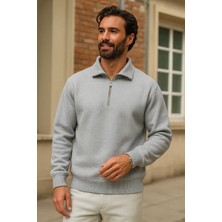 Damga Erkek Kışlık Gri Oversize Fermuarlı Sweatshirt