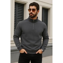 Damga Erkek Trend Kışlık Antrasit Fermuarlı Sweatshirt