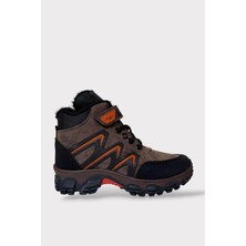 Liger Içi Kürklü Soğuk ve Suya Dayanıklı Fermuarlı Çocuk Bot Kahverengi - Turuncu