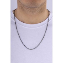 Gümüş Pazarım Burgu Model Siyah Geçişli Çelik Erkek Zincir