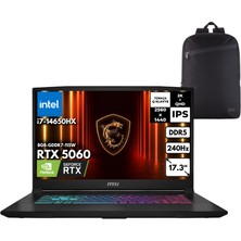 MSI Msı Katana 17 Hx I7-14650HX 40-Gbddr5 1 Tbssd RTX5060 (8GB-GDDR7-115W) 17.3" 2k Qhd 240Hz IPS Windows 10 Pro + Hmf Sırt Çantası B14WFK-257XTRHMF50