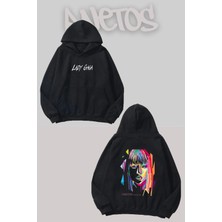 Anetos Lady Gaga 12 Tasarım Siyah Ön Arka Baskılı Sweatshirt