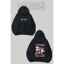 Anetos Lady Gaga 3 Tasarım Siyah Ön Arka Baskılı Sweatshirt
