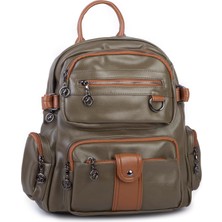 Nas Bag Kadın Çok Gözlü Büyük Boy  Sırt Çantası Yeşil Taba