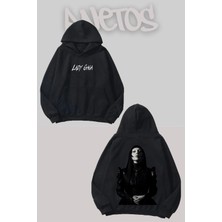 Anetos Lady Gaga 5 Tasarım Siyah Ön Arka Baskılı Sweatshirt