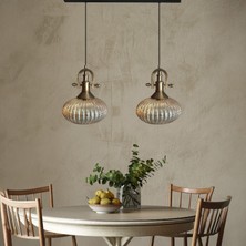 Bamyum Elegant Cam Bal Rengi Ikili Avize Gemici Eskitme Başlık Sarkıt Lamba Restoran Salon Aydınlatma